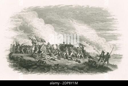 Antike c1860 Gravur, die Schlacht am Bunker Hill, nach „Tod von General Warren bei der Schlacht am Bunker Hill“ von John Trumbull. QUELLE: ORIGINALGRAVUR Stockfoto