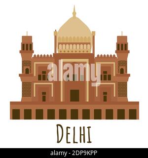 Flaches Grab des Padishah. Delhi. Symbol von Indien. Vektorgrafik isoliert auf weißem Hintergrund. Stock Vektor