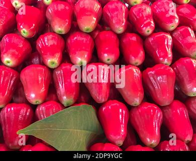 Frische Rose Apfelfrucht im Markthintergrund, Thailand Stockfoto