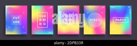 Set mit verschwommenen Farbvergradient-Postern. Sommer Clubbing Bright Party Poster. Deckt Vorlagendesign Ab. Abstrakter Hintergrund Für Verlaufsgitter. Schickes Hipster Stock Vektor