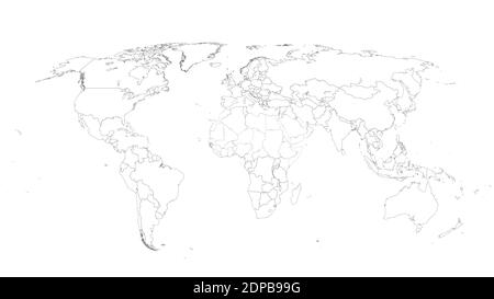 Weltkarte Vektor Illustration auf weißem isolierten Hintergrund. Flache leere Weltkarte. Eps 10 Stock Vektor