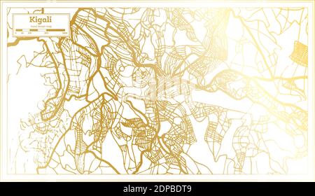 Kigali Ruanda Stadtplan im Retro-Stil in goldenen Farben. Übersichtskarte. Vektorgrafik. Stock Vektor