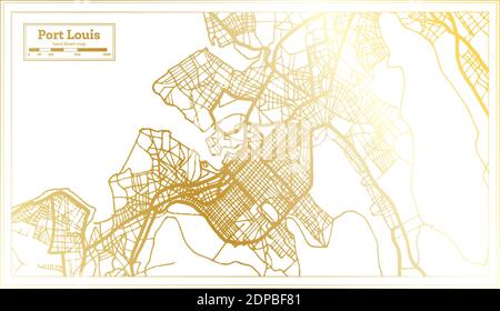 Port Louis Mauritius Stadtplan im Retro-Stil in goldenen Farben. Übersichtskarte. Vektorgrafik. Stock Vektor