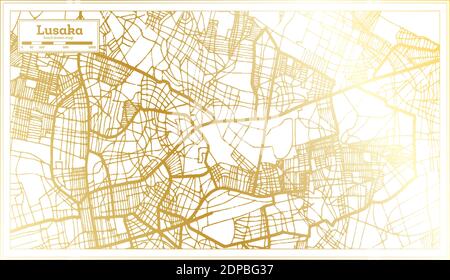 Lusaka Zambia Stadtplan im Retro-Stil in goldener Farbe. Übersichtskarte. Vektorgrafik. Stock Vektor