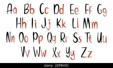 Handgezeichneter Schrifttyp. Einfache Zeilenbuchstaben. Handgeschriebenes Alphabet Kleinbuchstaben in Großbuchstaben. Vektorgrafik. EPS 10 Stock Vektor