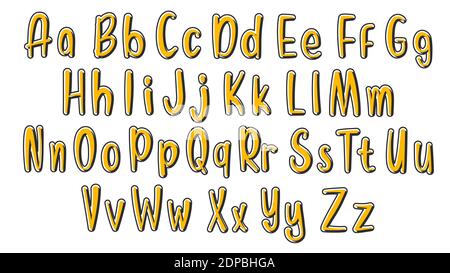 Handgezeichneter Schrifttyp. Einfache Doodle-Buchstaben. Handgeschriebenes Alphabet Kleinbuchstaben in Großbuchstaben. Vektorgrafik. EPS 10 Stock Vektor