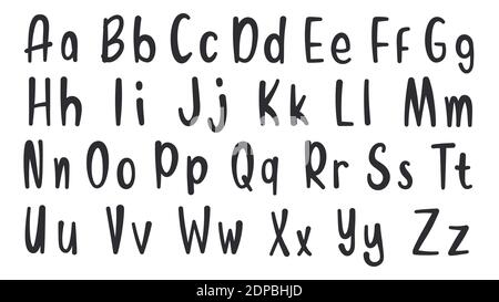 Handgezeichneter Schrifttyp. Einfache Zeilenbuchstaben. Handgeschriebenes Alphabet Kleinbuchstaben in Großbuchstaben. Vektorgrafik. EPS 10 Stock Vektor