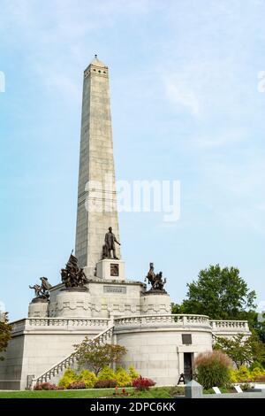 Abraham Lincolns Grab im Morgenlicht. Springfield, Illinois. Stockfoto