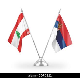 Serbien und Libanon Tischflaggen isoliert auf weißem 3D-Rendering Stockfoto