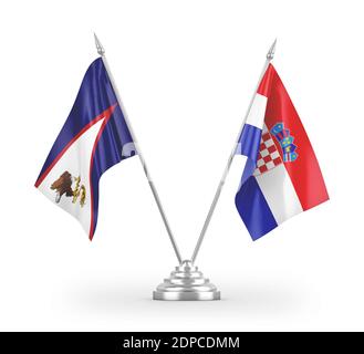 Kroatien und Amerikanisch Samoa Tischflaggen isoliert auf weißem 3D Rendering Stockfoto