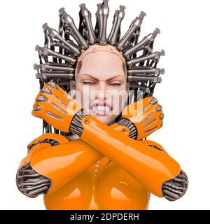 Super Cyborg ist wütend und das Gefühl bereit für Krieg Nahaufnahme, 3d-Illustration Stockfoto