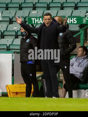 Scottish Premiership - Hibernian / Dundee Utd Easter Road Stadium, Edinburgh, Midlothian, Großbritannien. November 2020. Hibs spielen Gastgeber von Dundee Utd in der Scottish Premier League an der Easter Road in Edinburgh. Bild zeigt: Ein ungewöhnlich animierter HibsÕ Cheftrainer, Jack Ross. Kredit: Ian Jacobs/Alamy Live Nachrichten Stockfoto