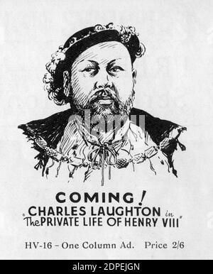 CHARLES LAUGHTON IM PRIVATLEBEN VON HEINRICH VIII. 1933 regisseur ALEXANDER KORDA Geschichte und Dialog Lajos Biro und Arthur Wimperis Kostümdesign John Armstrong Produzenten Alexander Korda und Ludovico Toeplitz London Filmproduktionen / United Artists Stockfoto