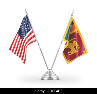 Sri Lanka und die Vereinigten Staaten Tabelle Fahnen isoliert auf weiß 3D-Rendering Stockfoto