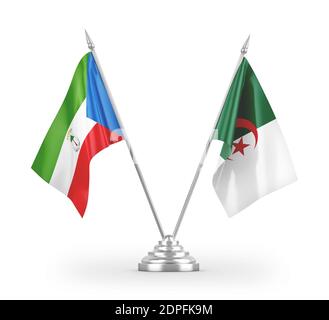 Algerien und Äquatorialguinea Tischflaggen isoliert auf weißem 3D Rendering Stockfoto