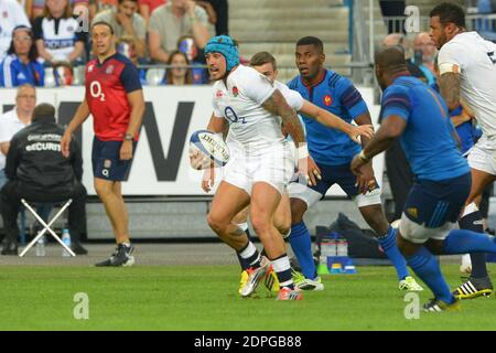 England Jack Nowell während eines Rugby-Test-Spiels, Frankreich gegen England in Stade de France, St-Denis, Frankreich, am 22. August 2015. Frankreich gewann 25-20. Foto von Henri Szwarc/ABACAPRESS.COM Stockfoto