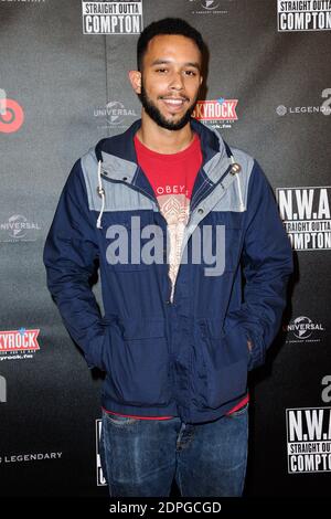 Anthony Sadler, einer von drei Amerikanern, der am 21. August einen Schützen davon abhielt, Hunderte im Thalys-Zug zu töten, besuchte die französische Premiere von Straight Outta Compton, die am 24. August 2015 im UGC Cine Cite Bercy in Paris, Frankreich, stattfand. Foto von Aurore Marechal/ABACAPRESS.COM Stockfoto