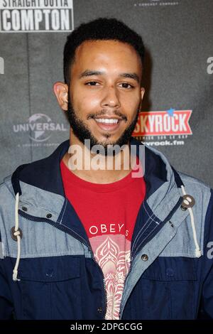 Anthony Sadler, einer von drei Amerikanern, der am 21. August einen Schützen davon abhielt, Hunderte im Thalys-Zug zu töten, besuchte die französische Premiere von Straight Outta Compton, die am 24. August 2015 im UGC Cine Cite Bercy in Paris, Frankreich, stattfand. Foto von Aurore Marechal/ABACAPRESS.COM Stockfoto