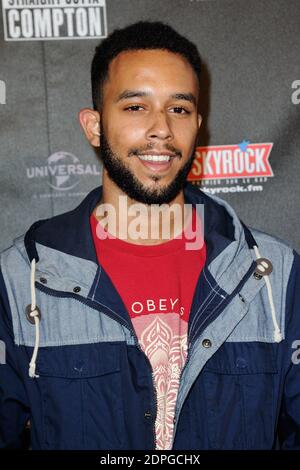 Anthony Sadler, einer von drei Amerikanern, der am 21. August einen Schützen davon abhielt, Hunderte im Thalys-Zug zu töten, besuchte die französische Premiere von Straight Outta Compton, die am 24. August 2015 im UGC Cine Cite Bercy in Paris, Frankreich, stattfand. Foto von Aurore Marechal/ABACAPRESS.COM Stockfoto