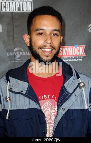 Anthony Sadler, einer von drei Amerikanern, der am 21. August einen Schützen davon abhielt, Hunderte im Thalys-Zug zu töten, besuchte die französische Premiere von Straight Outta Compton, die am 24. August 2015 im UGC Cine Cite Bercy in Paris, Frankreich, stattfand. Foto von Aurore Marechal/ABACAPRESS.COM Stockfoto