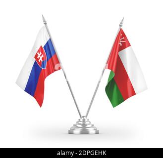 Oman und Slowakei Tabellenflags isoliert auf weißem 3D-Rendering Stockfoto