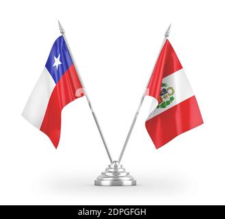 Peru und Chile Tischflags isoliert auf weißem 3D-Rendering Stockfoto