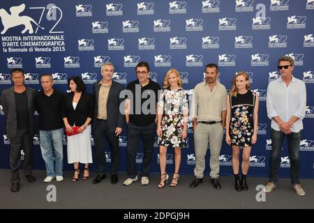 Die Mitglieder der Jury 'Venezia 72' Biennale Venedig Paolo Baratta, Französisch Schriftsteller Emmanuel Carrere, taiwanesischen Regisseur Hou Hsiao-Hsien, britische Regisseurin Lynne Ramsay, Präsident der Jury mexikanischen Regisseur, Alfonso Cuaron, türkischen Regisseur Nuri Bilge Ceylan, US-Schauspielerin und Filmregisseurin Elizabeth Banks, italienischen Regisseur Francesco Munzi, Die deutsche Schauspielerin Diane Kruger und der polnische Regisseur Pawel Pawlikowski waren am 02. September 2015 beim 72. Internationalen Filmfestival von Venedig (Mostra) auf dem Lido in Venedig, Italien, dabei. Foto von Aurore Marechal/ABACAPRESS.COM Stockfoto