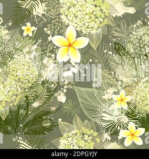 Sanfter Vintage Botanical Nahtloser Hintergrund mit Hydrangea. Botanische Vektorgrafik Stock Vektor