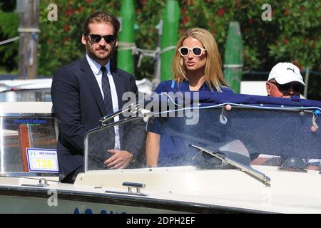 Michelle Hunziker und Tomaso Trussardi kommen am 07. September 2015 im Excelsior Hotel während des 72. Internationalen Filmfestivals (Mostra) in Venedig auf dem Lido an. Foto von Aurore Marechal/ABACAPRESS.COM Stockfoto