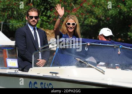 Michelle Hunziker und Tomaso Trussardi kommen am 07. September 2015 im Excelsior Hotel während des 72. Internationalen Filmfestivals (Mostra) in Venedig auf dem Lido an. Foto von Aurore Marechal/ABACAPRESS.COM Stockfoto