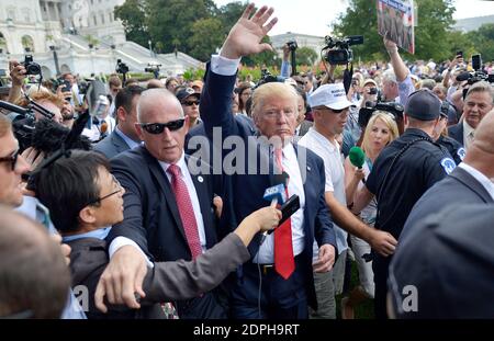 US-Republikaner-Präsident hoffnungsvoll Donald Trump nimmt an einer Tea Party-Kundgebung gegen das internationale Atomabkommen mit dem Iran vor dem US-Kapitol in Washington, DC, USA, 9. September 2015 Teil. Foto von Olivier Douliery/ABACAPRESS.COM Stockfoto