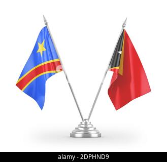 Osttimor und Kongo Demokratische Republik Tisch Flaggen isoliert auf Weiß Stockfoto