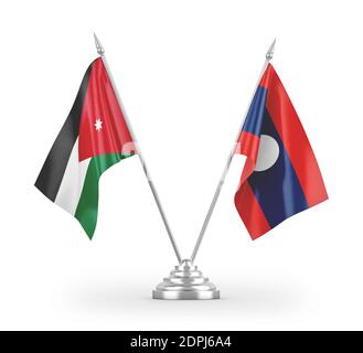 Laos und Jordan Tischflags isoliert auf weißem 3D-Rendering Stockfoto