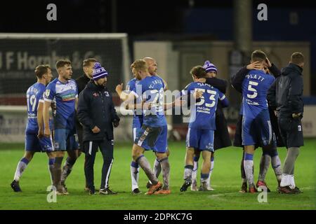 BARROW IN FURNESS, ENGLAND. 19. DEZEMBER Barrow feiern nach dem Sky Bet League 2 Spiel zwischen Barrow und Cheltenham Town in der Holker Street, Barrow-in-Furness am Samstag 19. Dezember 2020. (Kredit: Mark Fletcher, Mi News) Kredit: MI Nachrichten & Sport /Alamy Live Nachrichten Stockfoto