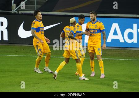 Orlando, Florida, USA, Tigres UANL Spieler feiern das Tor im CONCACAF Halbfinale. (Foto: Marty Jean-Louis/Alamy Live News Stockfoto