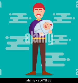 Junge Papa hält ein Baby Vektor-Illustration Stock Vektor