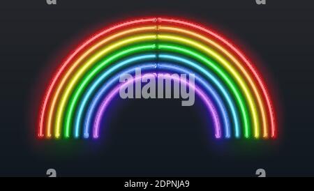 Neon-Zeichen in Form von Regenbogen. Vektorvorlage, 3d-Illustration Stock Vektor