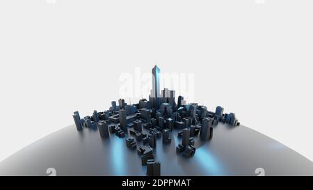 Futuristische Stadt auf einer winzigen Welt. Abstraktes Konzept digitales Rendern. Stockfoto