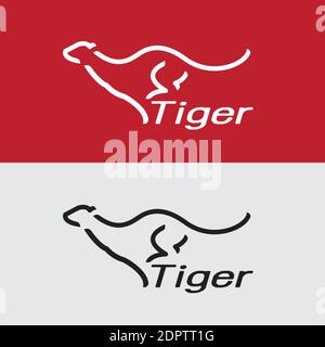 Vektorbild eines Tigers auf weißem Hintergrund und rotem Hintergrund, Logo, Symbol. Leicht editierbare Vektorgrafik mit Ebenen. Stock Vektor