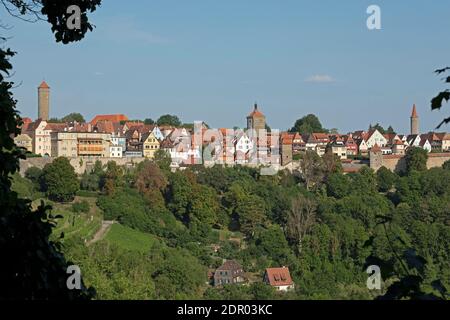 Blick vom Burggarten auf die Altstadt, Rothenburg ob der Tauber, Mittelfranken, Bayern, Deutschland Stockfoto