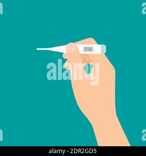 Flache Darstellung der männlichen oder weiblichen Hand, die medizinisch hält Thermometer und Messtemperatur - Vektor Stock Vektor