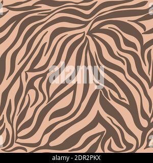 Tierdrucke Vektor nahtlose Muster. Tigerfarbe. Hautbild eines Zebras oder Tigers. Beige und braune Streifen. Flache, handgezeichnete Illustration für den Druck, Stock Vektor