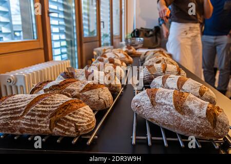 Brotbackworkshop mit Lutz Geisler und Manfred Schellin in Berlin, Deutschland Stockfoto