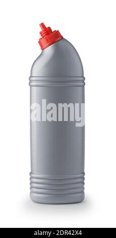 Geöffnete Plastikflasche mit Spender isoliert auf weiß. Stockfoto