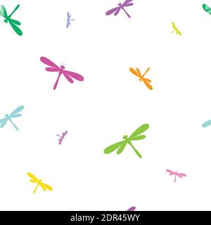 Dragonfly Vektor Kunst Hintergrund-Design für Stoff und Dekor. Nahtloses Muster Stock Vektor