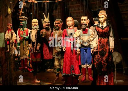 Das Marionettemuseum beherbergt eine Ausstellung der alten tschechischen Marionetten und kompletten Puppentheater aus der zweiten Hälfte des 19. Jahrhunderts. Stockfoto