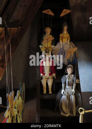 Das Marionettemuseum beherbergt eine Ausstellung der alten tschechischen Marionetten und kompletten Puppentheater aus der zweiten Hälfte des 19. Jahrhunderts. Stockfoto