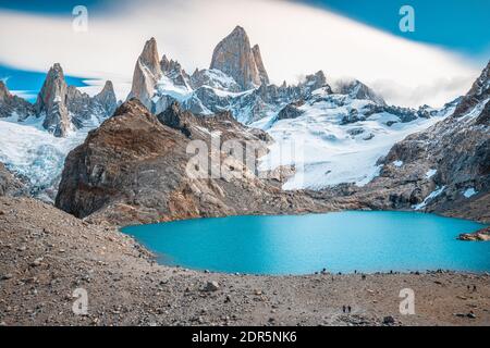 Schöne Panoramasicht auf die Laguna de los tres in El Chalten Patagonien Stockfoto
