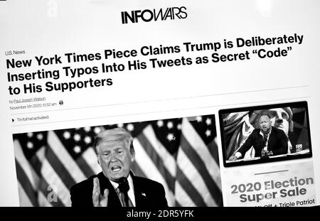 Ein Computer-Screenshot der rechtsextremen InfoWars-Fake News und Verschwörungs-Website erstellt von Donald Trump Unterstützer Alex Jones. Stockfoto