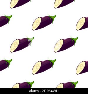 Illustration zum Thema Aubergine Muster, pflanzliche Aubergine für Siegel. Gemüsemuster bestehend aus schöner Aubergine, viele Auberginen. Einfaches CO Stock Vektor